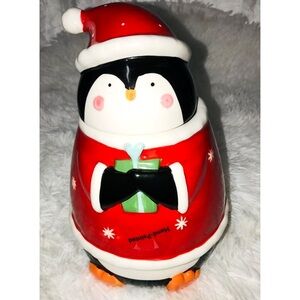Penguin Holiday Time Christmas Ceramic Vintage Cookie jar with Box